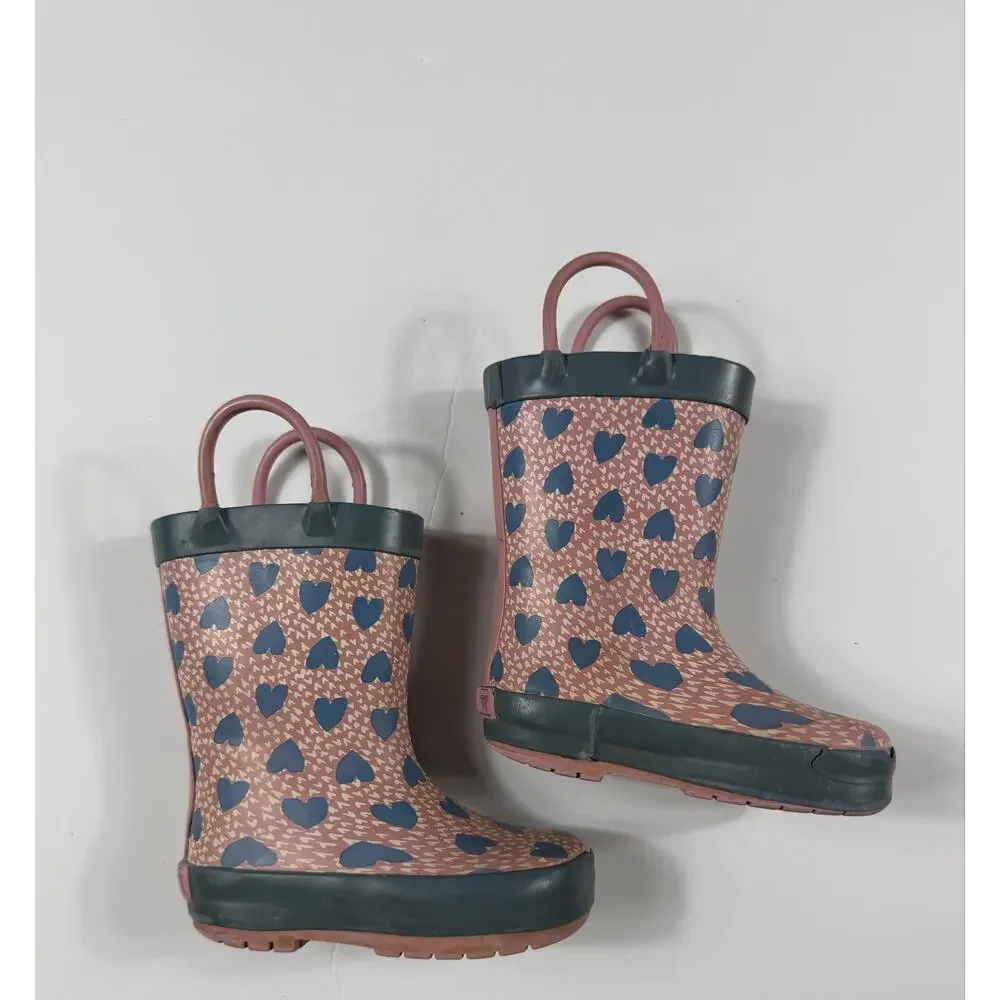 Tucker + Tate Kids Heart Print Rain Boots Pink Gray Size 5